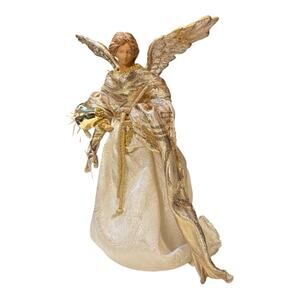 Vintage 14 Inch Beautiful Ornate Gold Angel Christmas Holiday Tree Topper